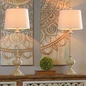Stylecraft 34.25" Chantilly Buffet Lamp (2-Pc) Antique White Alabaster
